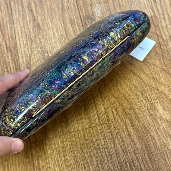 Peeptoe Evening Acrylic Multicolored Marble Clutch Purse with Crossbody Strap - Picture 7 of 9